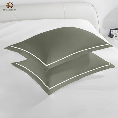 Pure Cotton 300 TC Solid Pillow Cover Set - Moss Green
