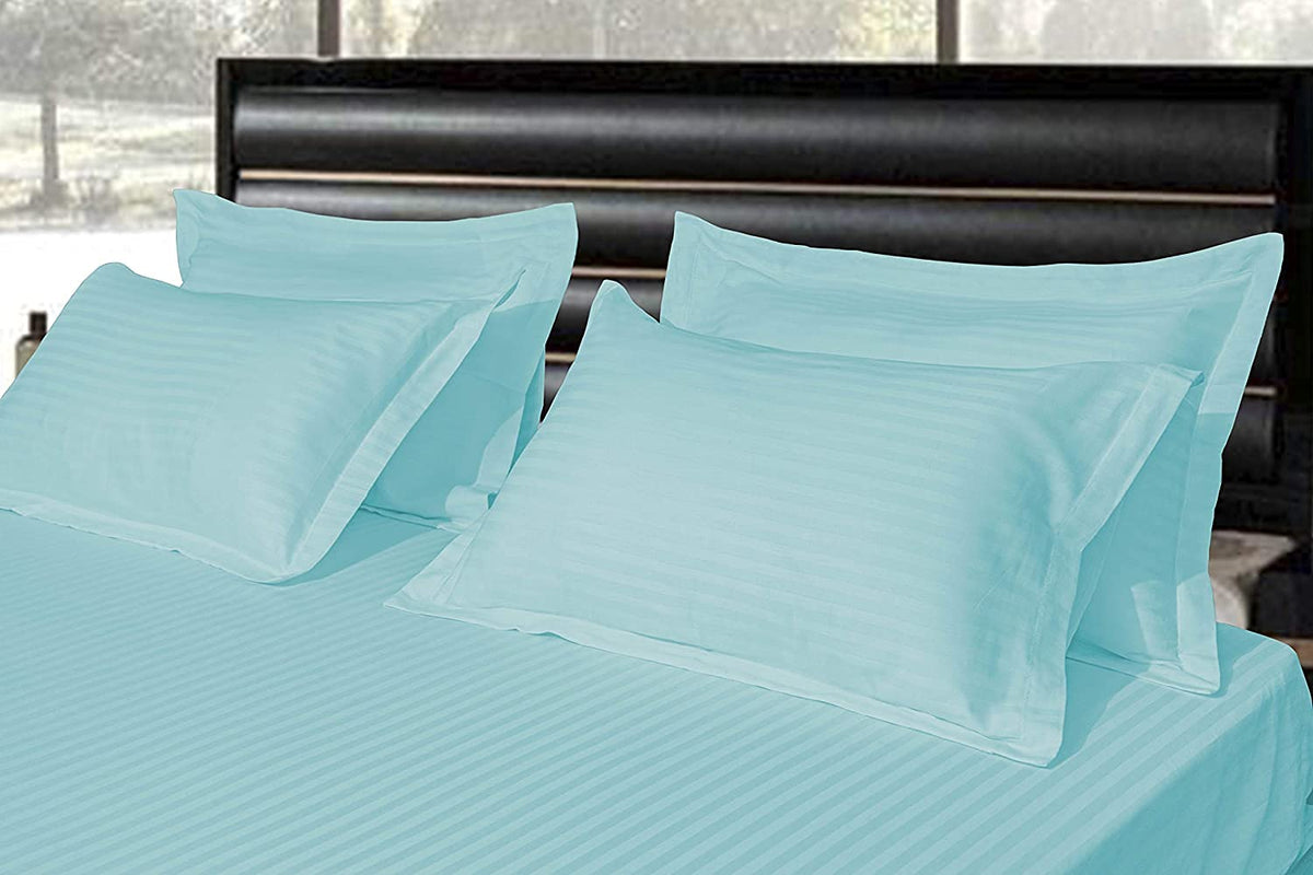 Pure Cotton Pillow Covers with Satin Stripe - Aqua