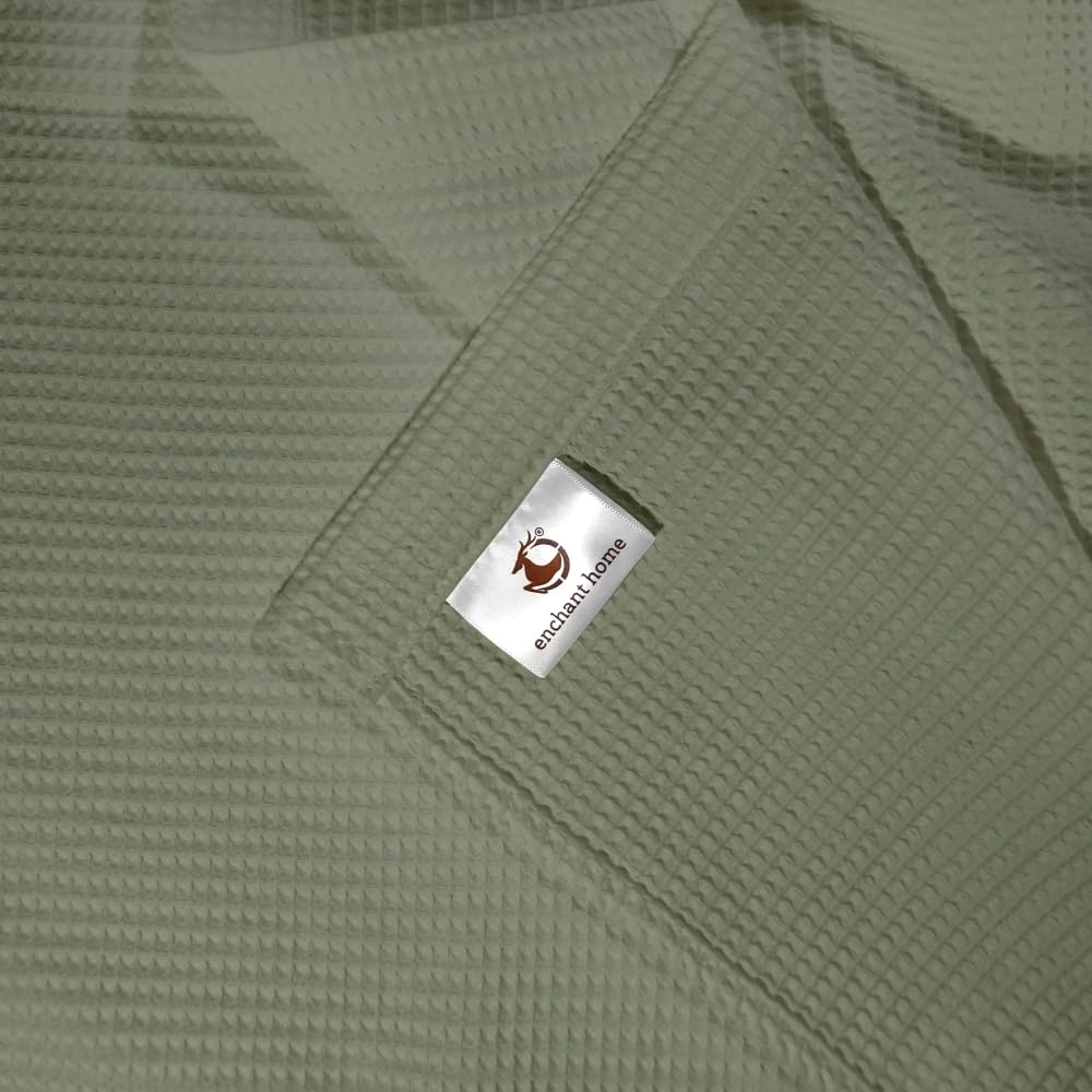 Sage green cotton waffle bath towel texture detail