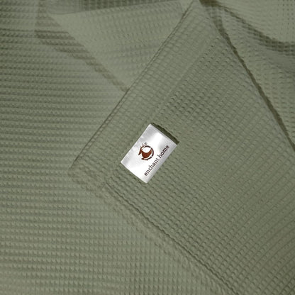 Sage green cotton waffle bath towel texture detail