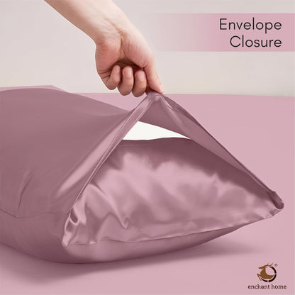 300 TC Art Silk Satin Pillow Cover Set - Rose
