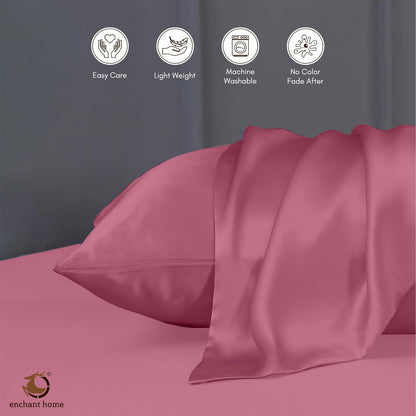 300 TC Art Silk Satin Pillow Cover Set - Pink