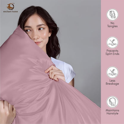 300 TC Art Silk Satin Pillow Cover Set - Rose