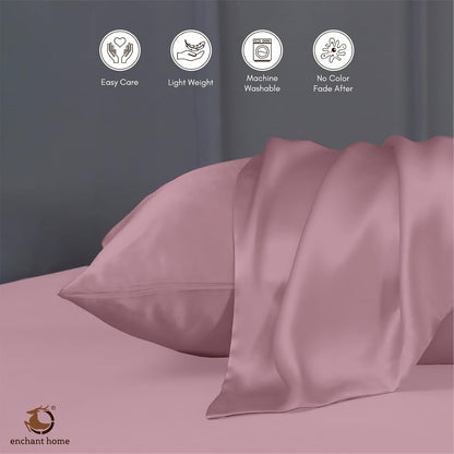 300 TC Art Silk Satin Pillow Cover Set - Rose