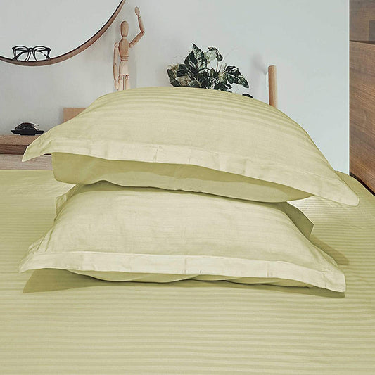 Pure cotton satin stripe pillow covers in cream