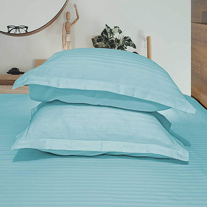 Pure cotton satin stripe pillow covers in aqua
