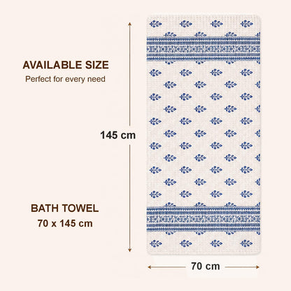 Pure Cotton Printed Waffle Bath Towel - Indigo Buti