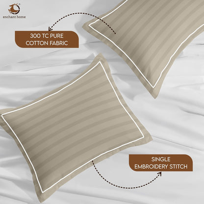 Pure Cotton 300 TC Striped Pillow Cover Set - Pearl