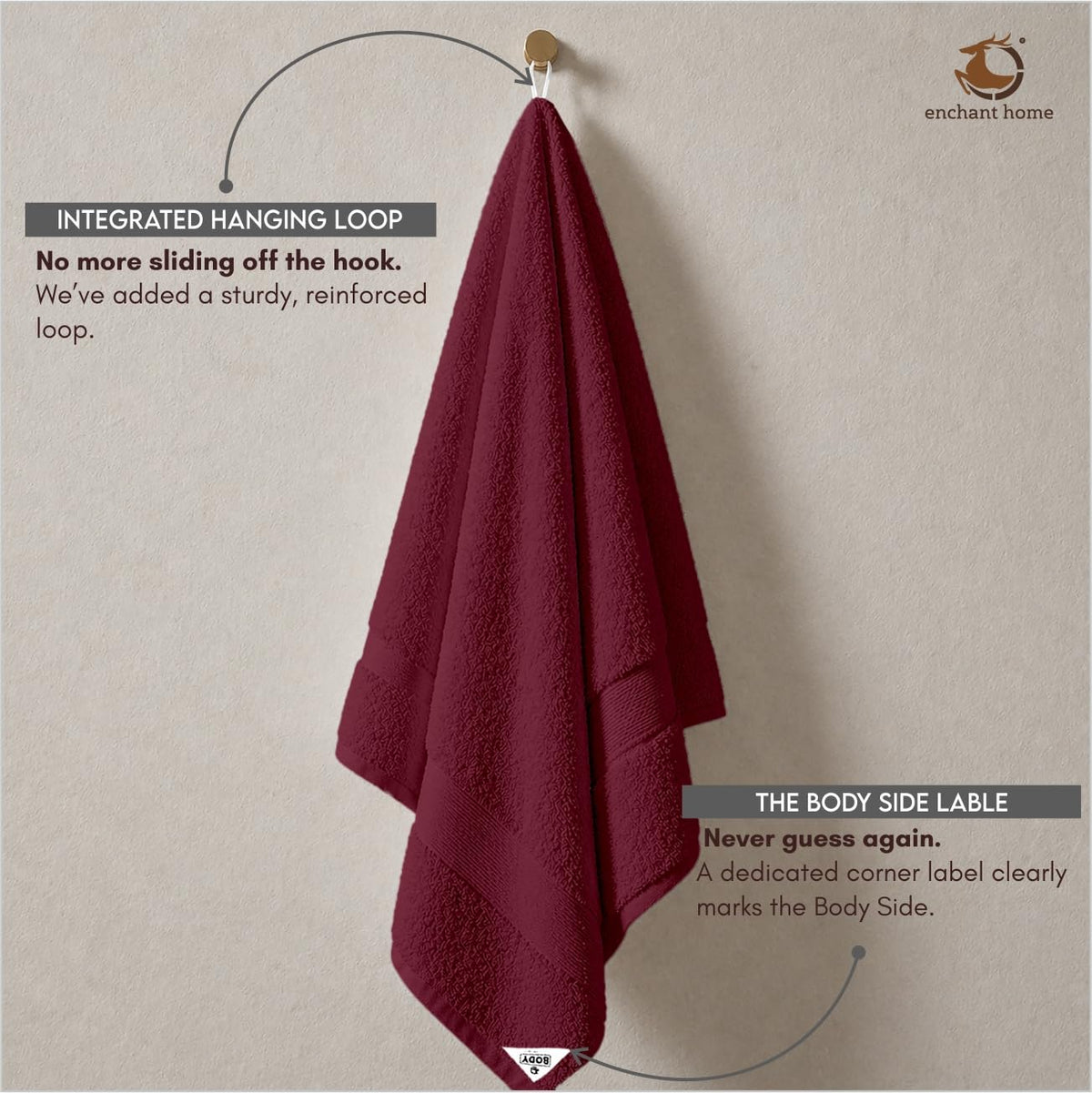 Pure Cotton Terry Bath Towel (29" x 59", Burgundy)
