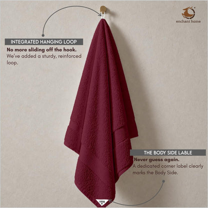 Pure Cotton Terry Bath Towel (29" x 59", Burgundy)