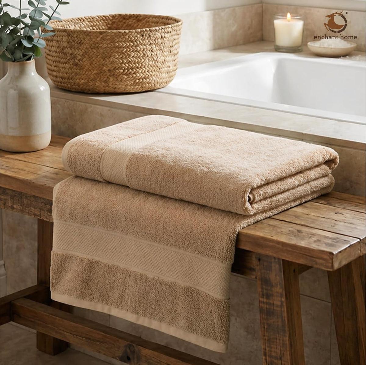 Pure Cotton Terry Bath Towel (29" x 59", Beige)