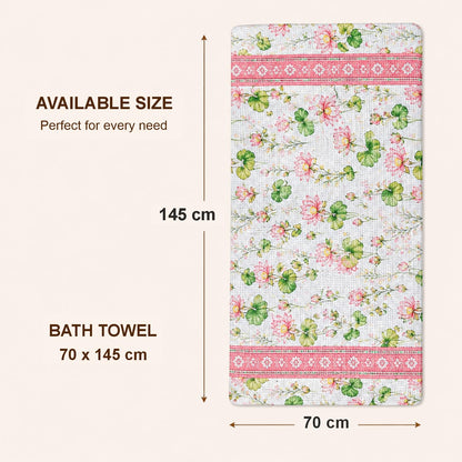 Pure Cotton Printed Waffle Bath Towel - Lotus Serene