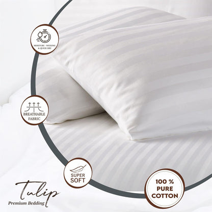 210 TC Pure Cotton Bag Type Satin Stripe Pillow Covers - White