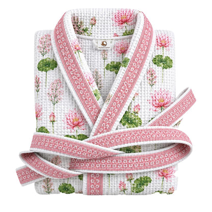 Premium print cotton rich waffle robe in lotus serene print