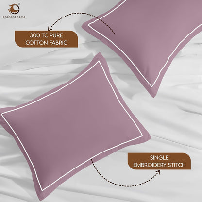 Pure Cotton 300 TC Solid Pillow Cover Set - Cameo Rose