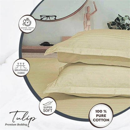 Pure Cotton Pillow Covers with Satin Stripe - Cream