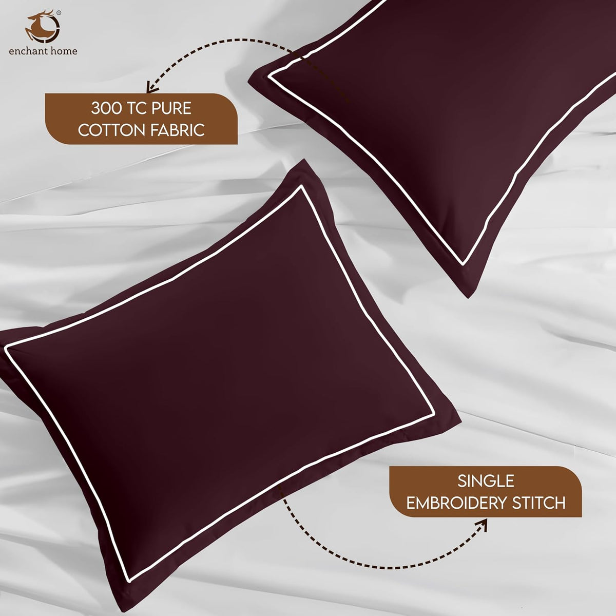 Pure Cotton 300 TC Solid Pillow Cover Set - Wine