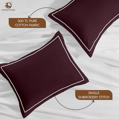 Pure Cotton 300 TC Solid Pillow Cover Set - Wine