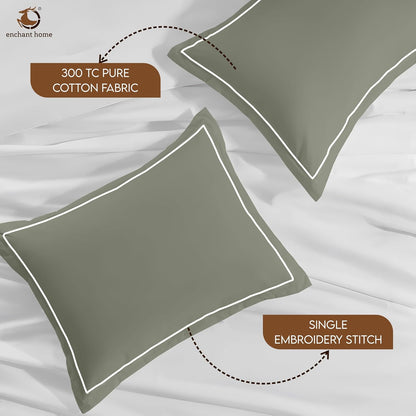 Pure Cotton 300 TC Solid Pillow Cover Set - Moss Green