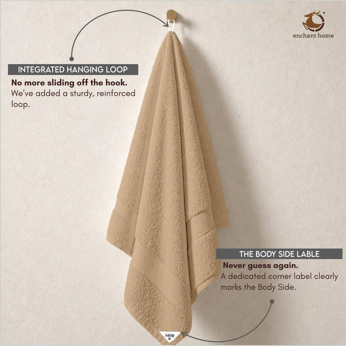 Pure Cotton Terry Bath Towel (29" x 59", Beige)