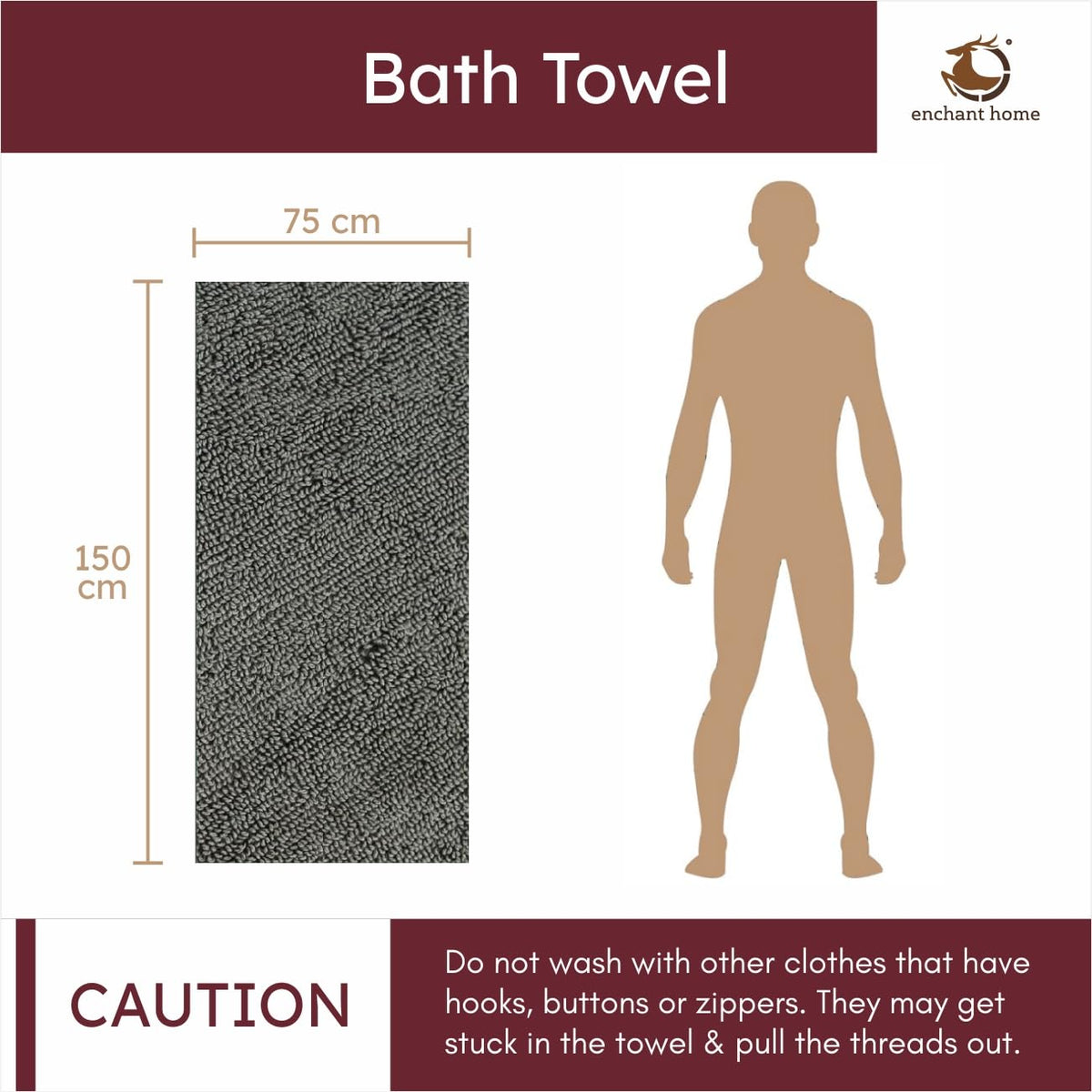Pure Cotton Terry Bath Towel (29" x 59", Burgundy)