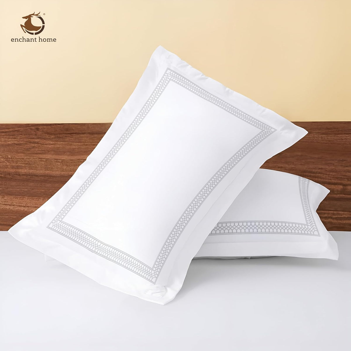 Pure Cotton 500 TC Premium Pillow Cover Set - Silver Lattice