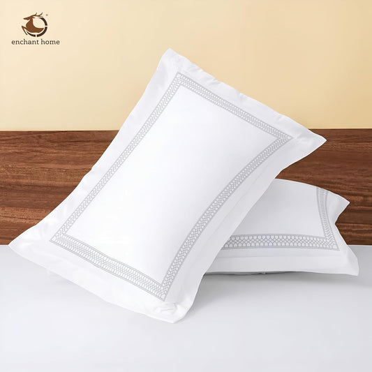 Pure Cotton 500 TC Premium Pillow Cover Set - Silver Lattice