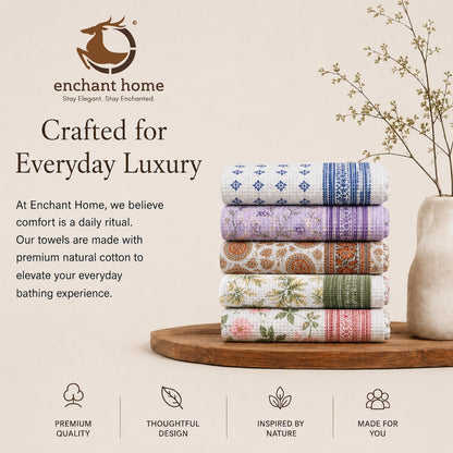 Pure Cotton Printed Waffle Bath Towel - Sage Botanical