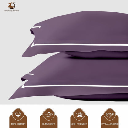 Pure Cotton 300 TC Solid Pillow Cover Set - Plum