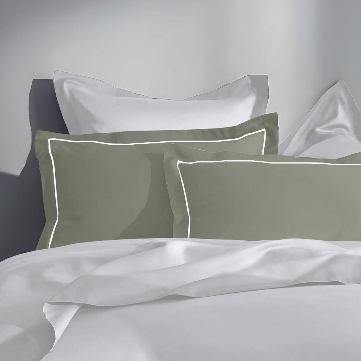 Pure cotton 300 TC solid pillow cover set in moss green