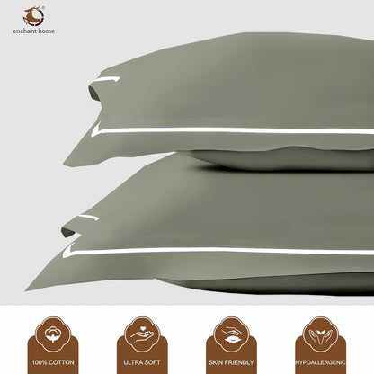 Pure Cotton 300 TC Solid Pillow Cover Set - Moss Green