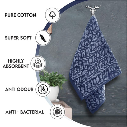 Pure Cotton Jacquard Hand Towels - Blue