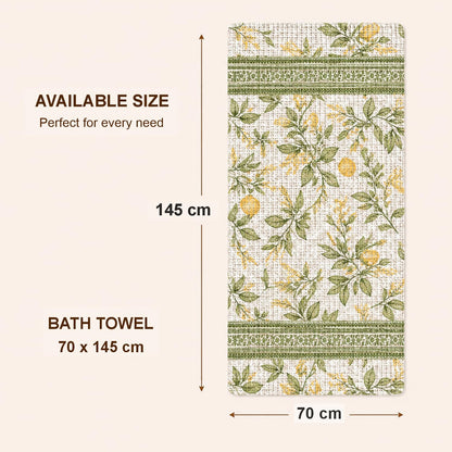 Pure Cotton Printed Waffle Bath Towel - Sage Botanical