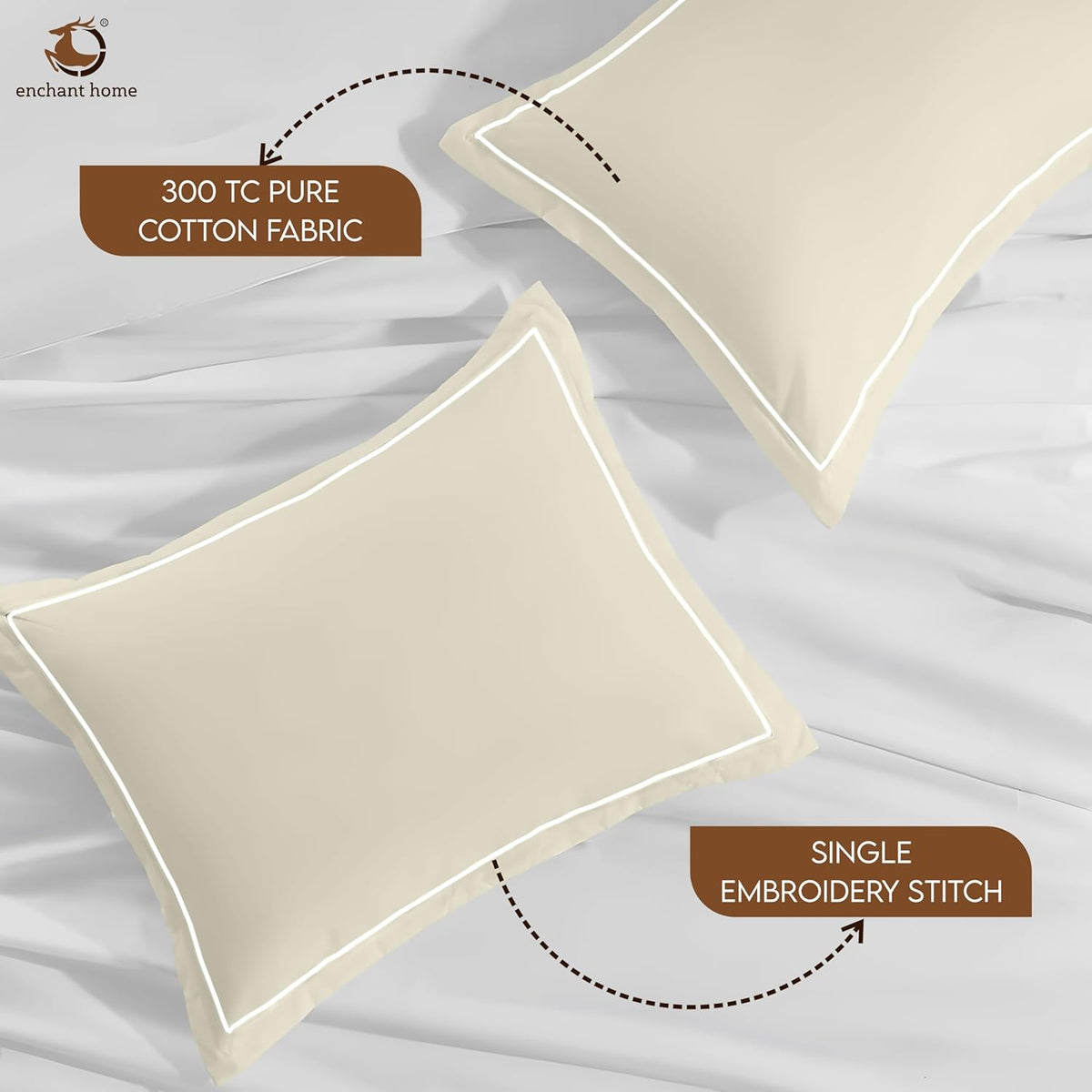 Pure Cotton 300 TC Solid Pillow Cover Set - Ivory