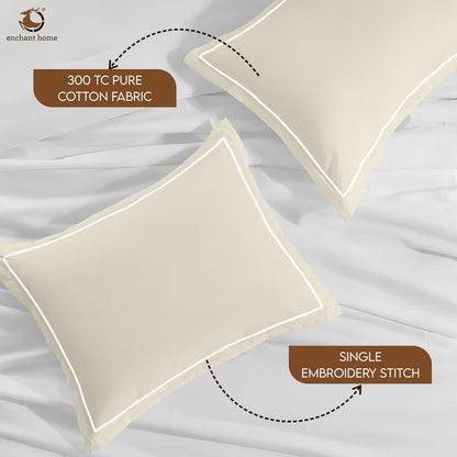 Pure Cotton 300 TC Solid Pillow Cover Set - Ivory