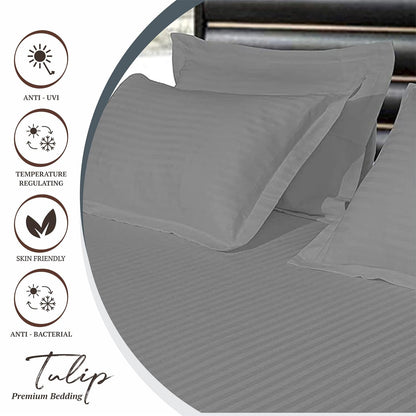 Pure Cotton Pillow Covers with Satin Stripe - Silver