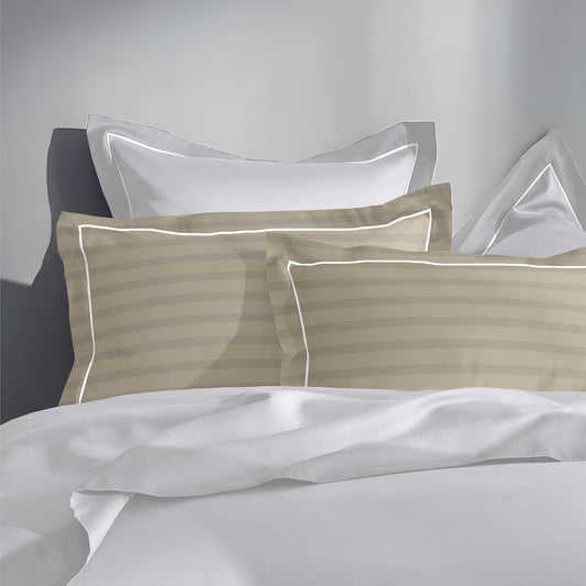 Pure cotton 300 TC striped pillow cover set in pearl