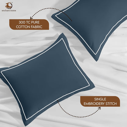 Pure Cotton 300 TC Solid Pillow Cover Set - Navy Blue
