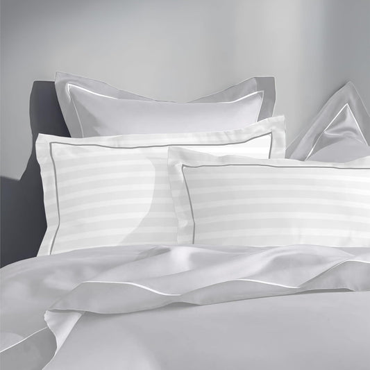 Pure cotton 300 TC striped pillow cover set in white