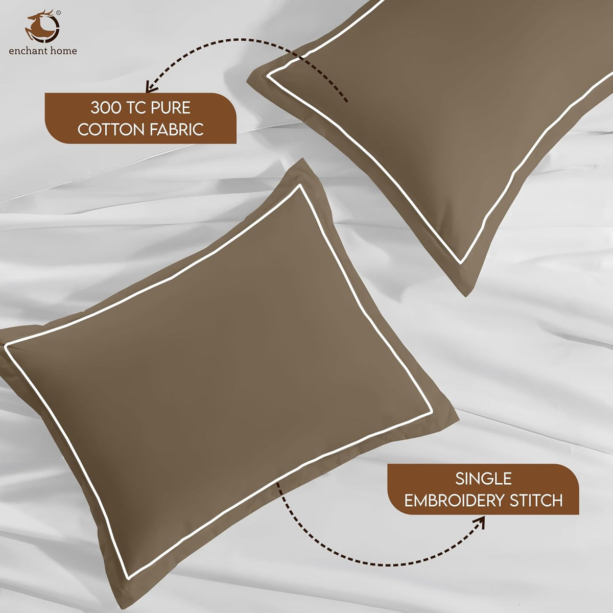 Pure Cotton 300 TC Solid Pillow Cover Set - Khaki