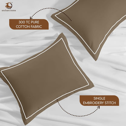 Pure Cotton 300 TC Solid Pillow Cover Set - Khaki
