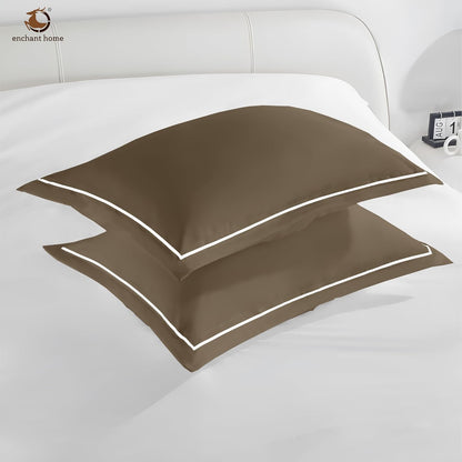 Pure Cotton 300 TC Solid Pillow Cover Set - Khaki