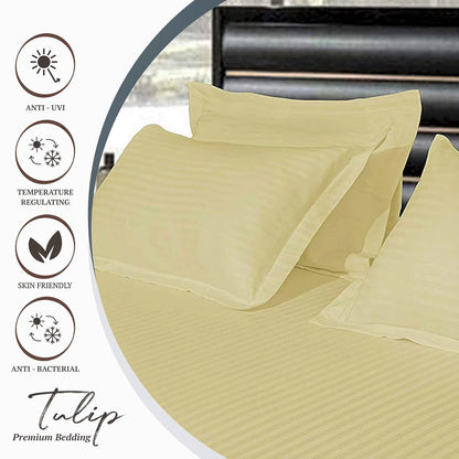 Pure Cotton Pillow Covers with Satin Stripe - Light Yellow