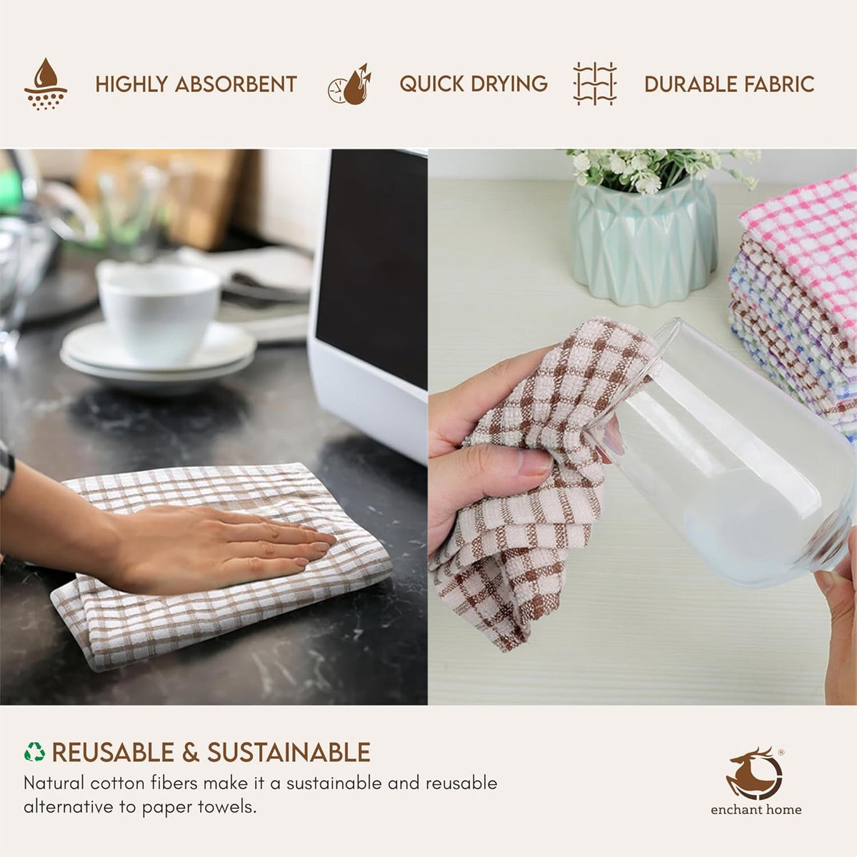 Pure Cotton Kitchen Towel Set (15'' x 23'', Beige)