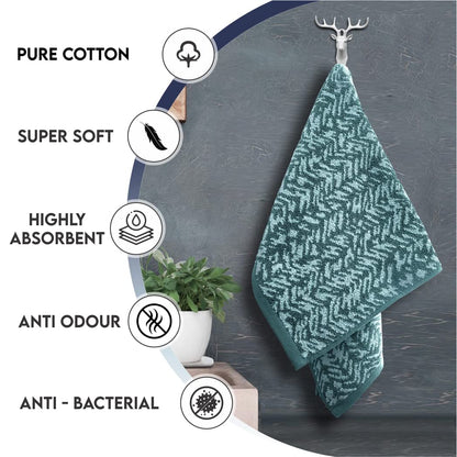 Pure Cotton Jacquard Hand Towels - Green