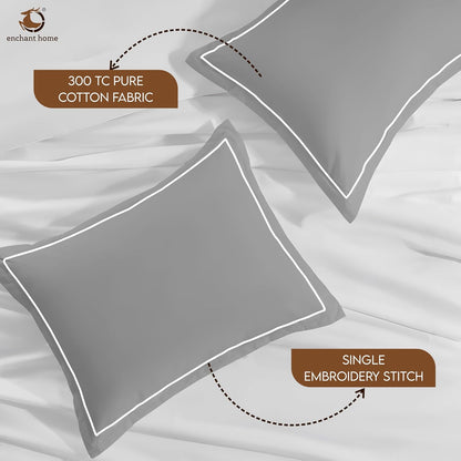 Pure Cotton 300 TC Solid Pillow Cover Set - Silver