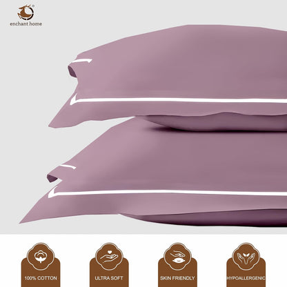 Pure Cotton 300 TC Solid Pillow Cover Set - Cameo Rose