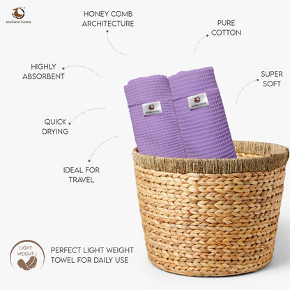 Pure Cotton Waffle Hand Towels - Lavender