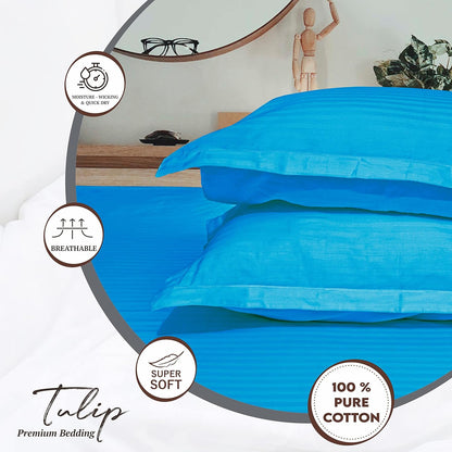 Pure Cotton Pillow Covers with Satin Stripe - Sea Green