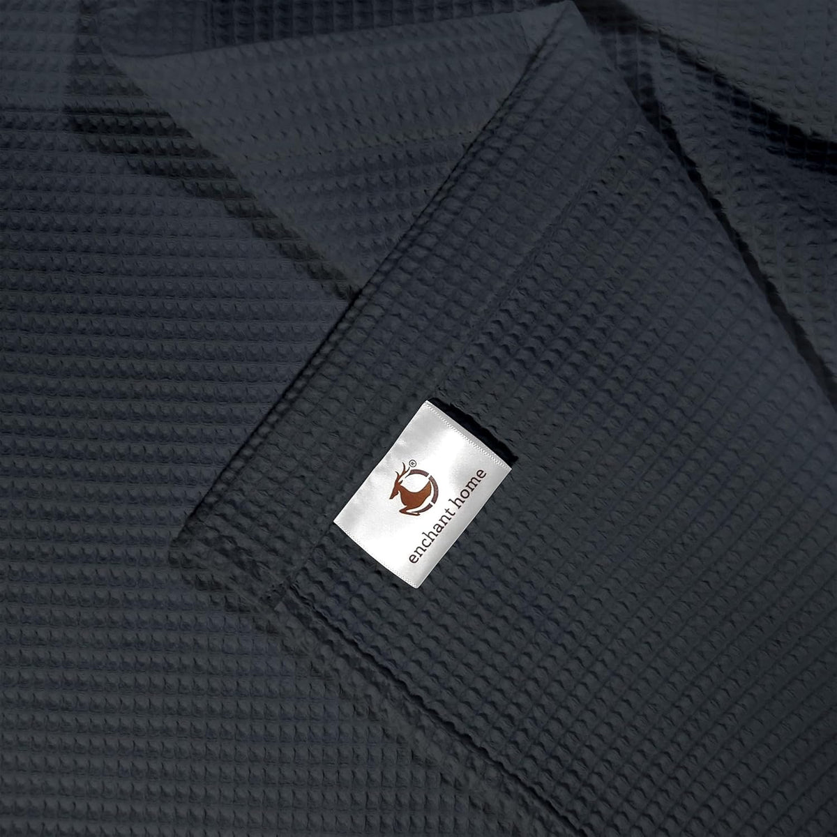 Charcoal cotton waffle bath towel folded view
